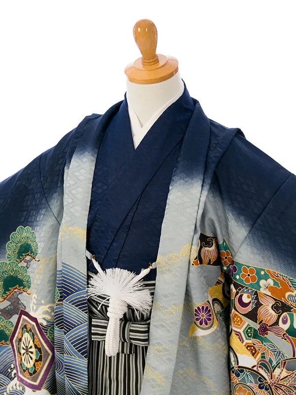 七五三(5歳男)HAO5307 紺 鷹に熨斗|紺|縞袴