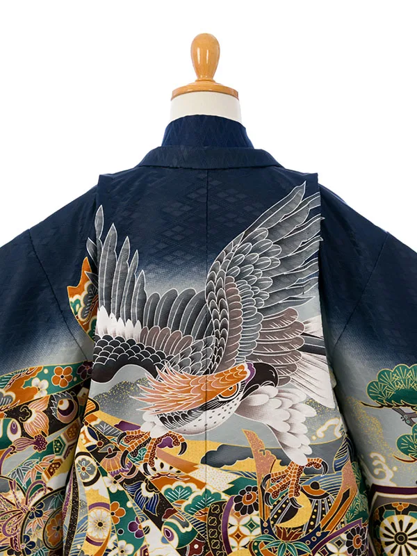 七五三(5歳男)HAO5307 紺 鷹に熨斗|紺|縞袴