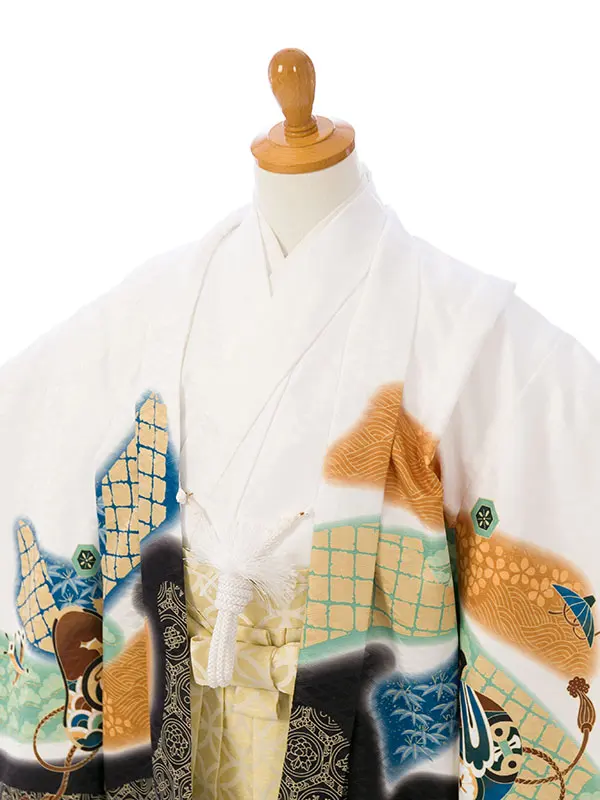 七五三(5歳男)HAO5310 白 鷹に熨斗|白|金ﾍﾞｰｼﾞｭ