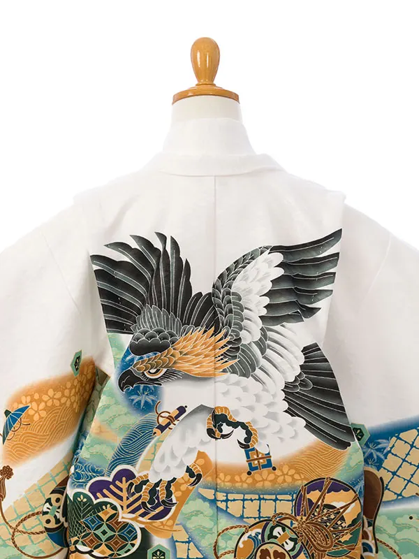 七五三(5歳男)HAO5310 白 鷹に熨斗|白|金ﾍﾞｰｼﾞｭ