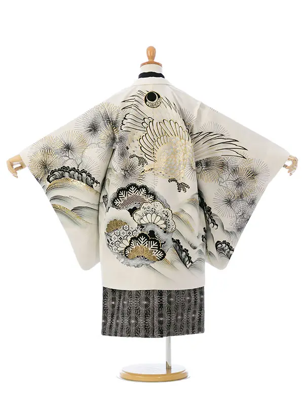 七五三(5歳男)HAO5317 京舞 白 松丸紋に鷹|黒|黒銀