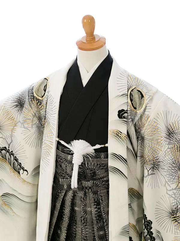 七五三(5歳男)HAO5317 京舞 白 松丸紋に鷹|黒|黒銀