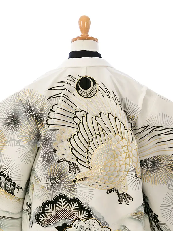 七五三(5歳男)HAO5317 京舞 白 松丸紋に鷹|黒|黒銀