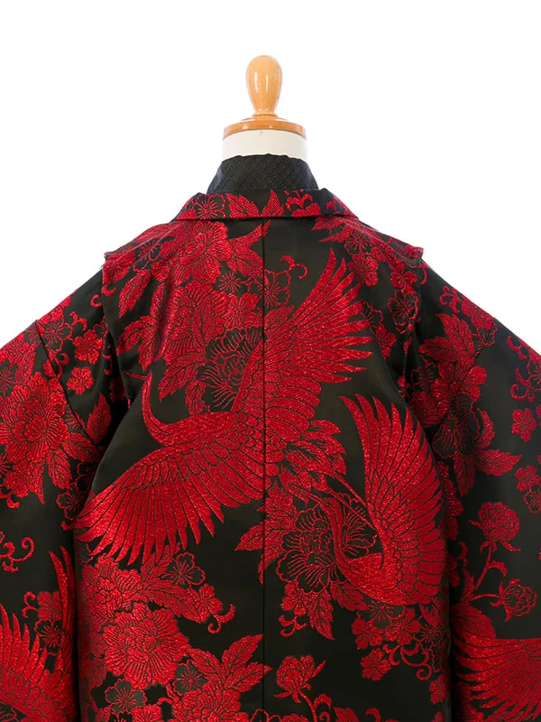 七五三(5歳男)HAO5341 黒 赤刺繍 牡丹桜鶴|黒|茶黒袴