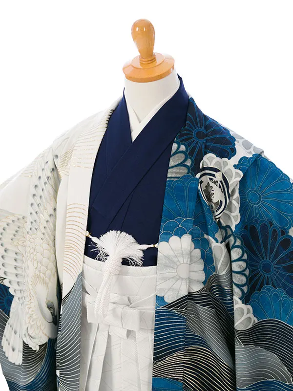 七五三(5歳男)HAO5350 ｵﾌ白×青 波浪鷹|紺|白銀
