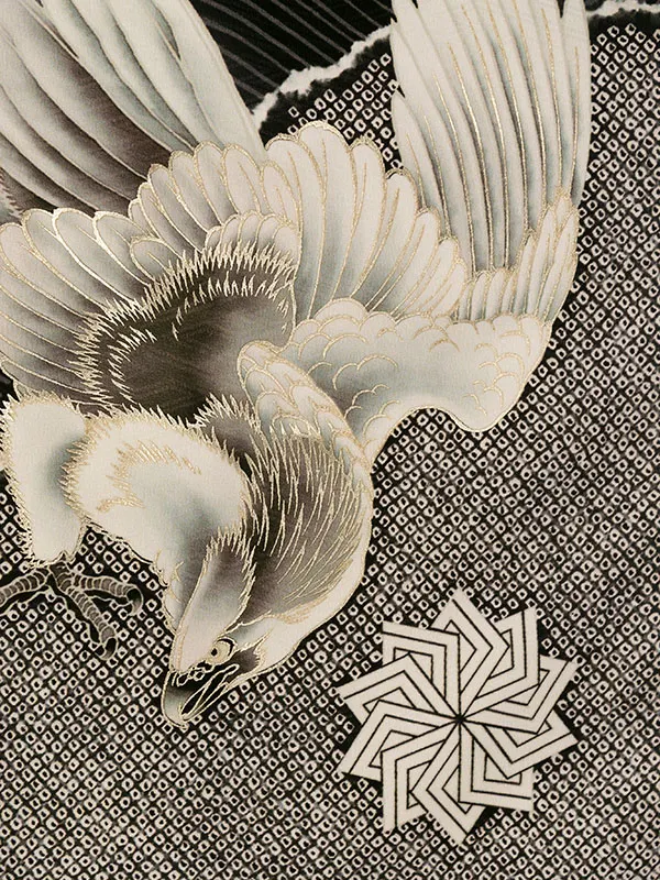 七五三(5歳男)HAO5352 黒 流水に鷹|黒|黒銀 うろこ柄