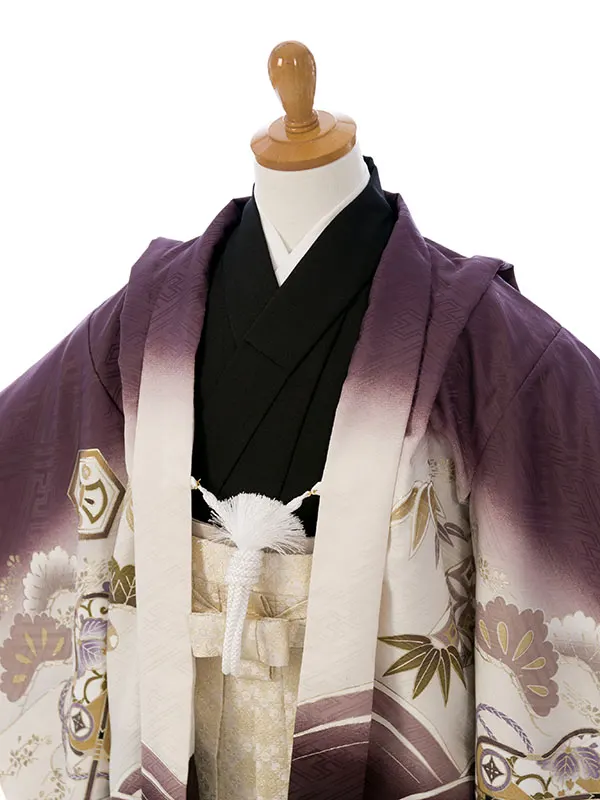 七五三(5歳男)HAO5358 紫ぼかし龍兜 吉祥文 金彩|黒|白金