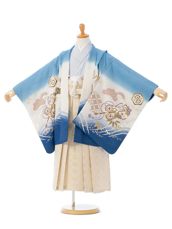 七五三(5歳男)HAO5360 水色/青龍兜 吉祥文 金彩|水色|白金