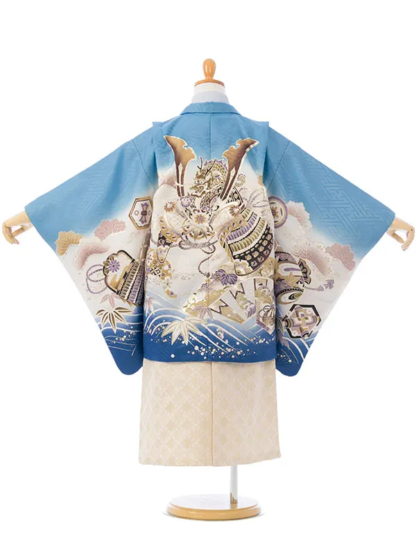 七五三(5歳男)HAO5360 水色/青龍兜 吉祥文 金彩|水色|白金