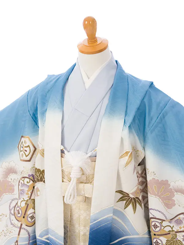 七五三(5歳男)HAO5360 水色/青龍兜 吉祥文 金彩|水色|白金