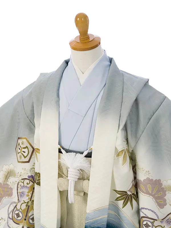 七五三(5歳男)HAO5364  ｸﾞﾚｰ/青 鷹に松竹梅|水色|白金