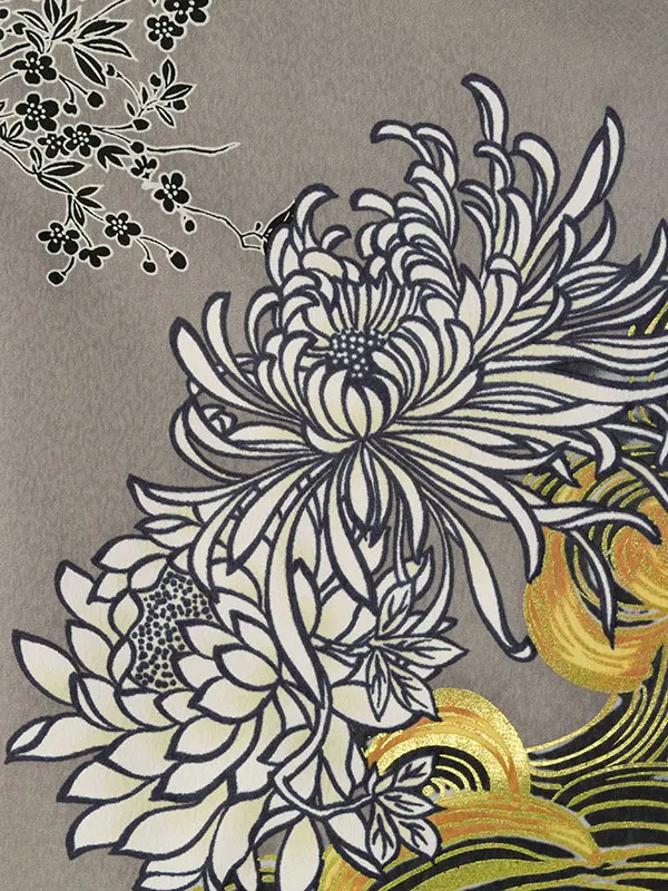 七五三(5歳男)HAO5366 ｸﾞﾚｰ 虎に菊 波|黒|白金