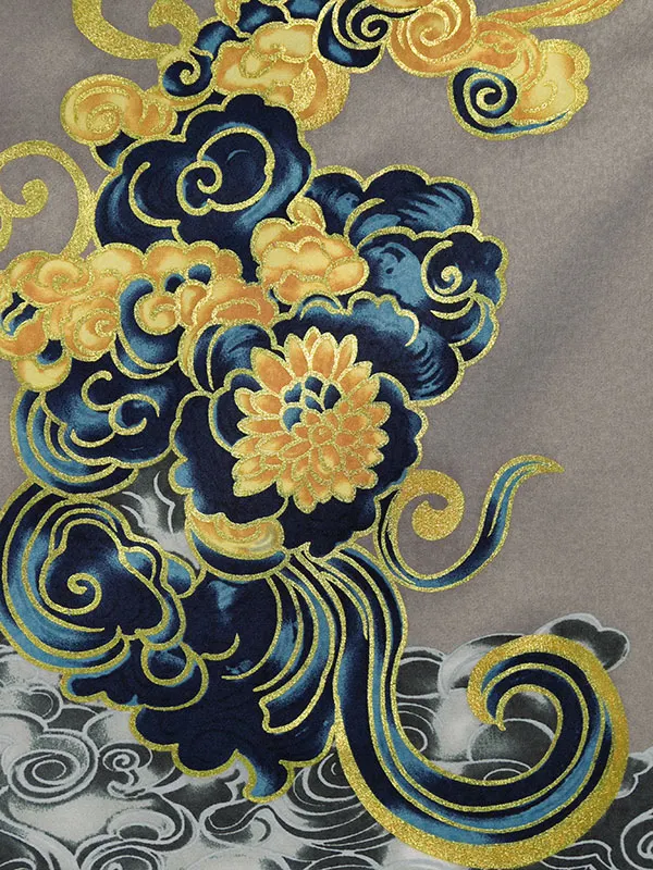 七五三(5歳男)HAO5366 ｸﾞﾚｰ 虎に菊 波|黒|白金