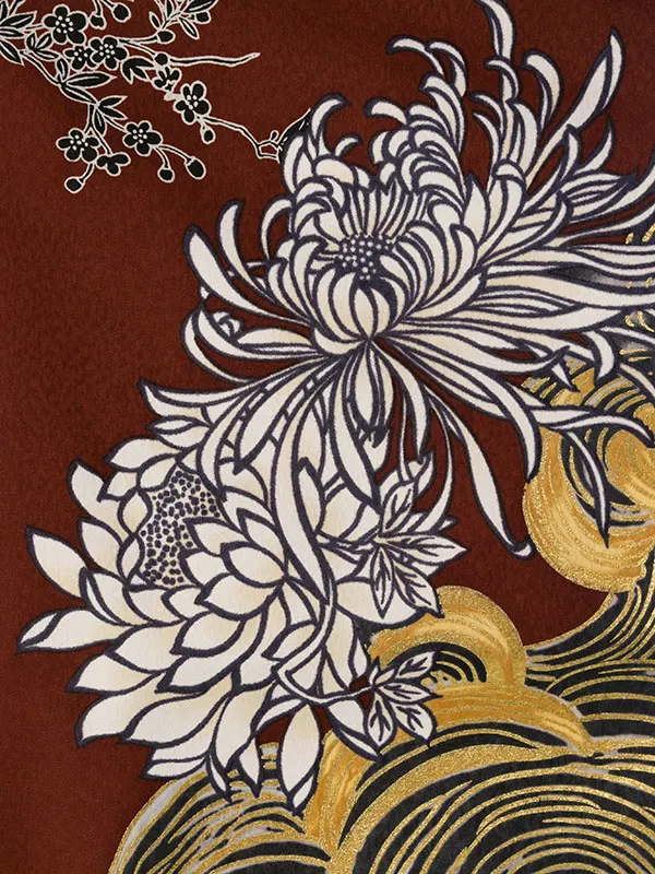 七五三(5歳男)HAO5367 赤茶 虎に菊 波|黒|白金