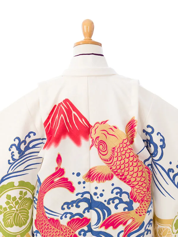 七五三(5歳男)E-5-888 花わらべ 白 出世鯉/白銀×黒 流水