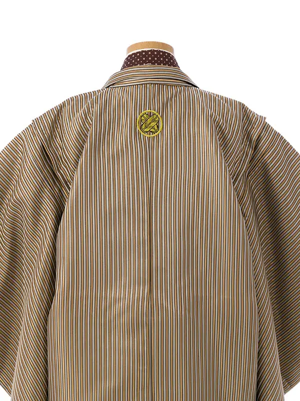 七五三(7歳男)HAO7015 金茶縞に五つ紋/茶/黒銀