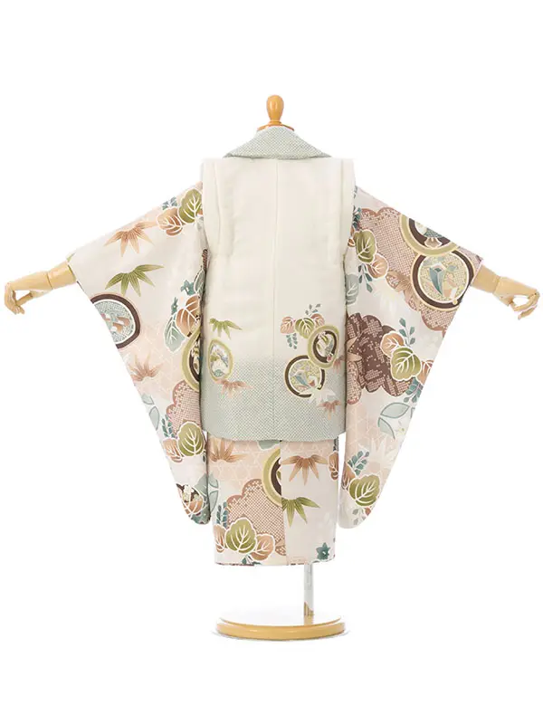 七五三(3歳男被布)HAOH103 緑白 鷹に丸紋|ﾍﾞｰｼﾞｭ 松竹梅