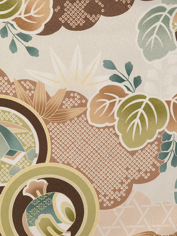 七五三(3歳男被布)HAOH103 緑白 鷹に丸紋|ﾍﾞｰｼﾞｭ 松竹梅