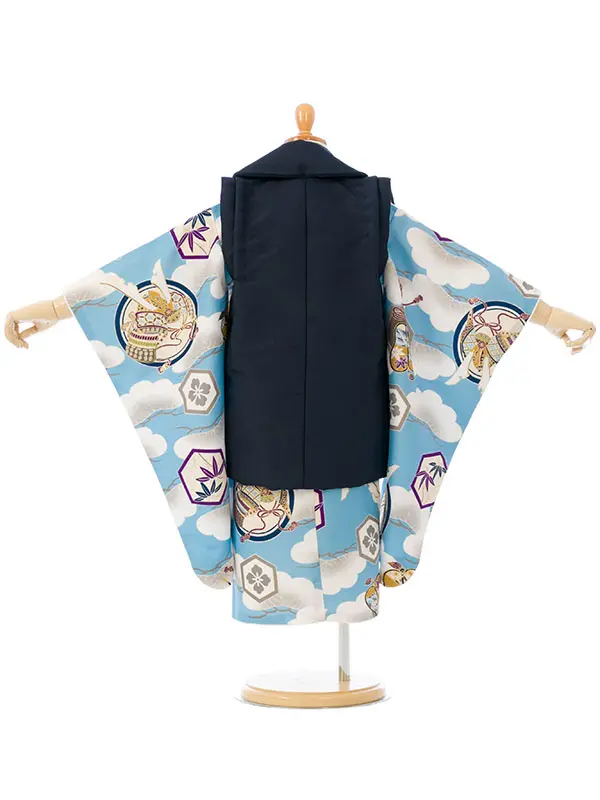 七五三(3歳男被布)HAOH112 紺|水色 亀甲に丸紋