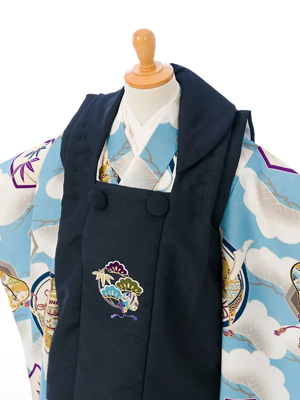 七五三(3歳男被布)HAOH112 紺|水色 亀甲に丸紋