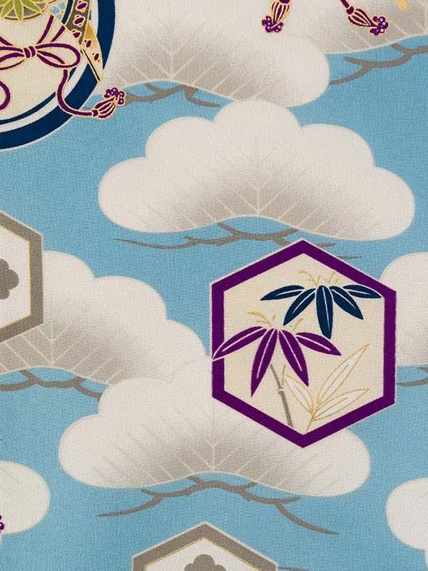 七五三(3歳男被布)HAOH112 紺|水色 亀甲に丸紋