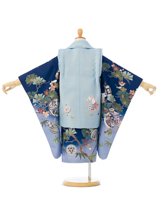 七五三(3歳男被布)HAOH115 水色 縁起物|青 松竹梅