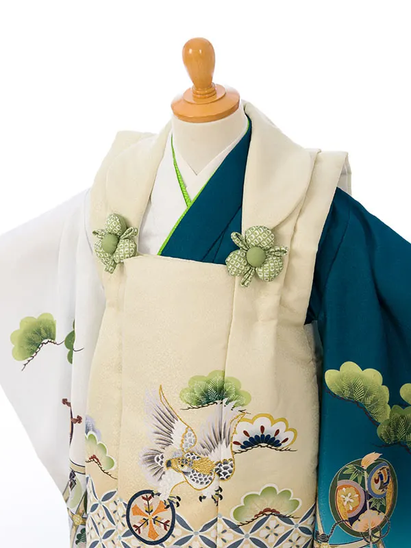 七五三(3歳男被布)HAOH125 薄黄|白×青緑