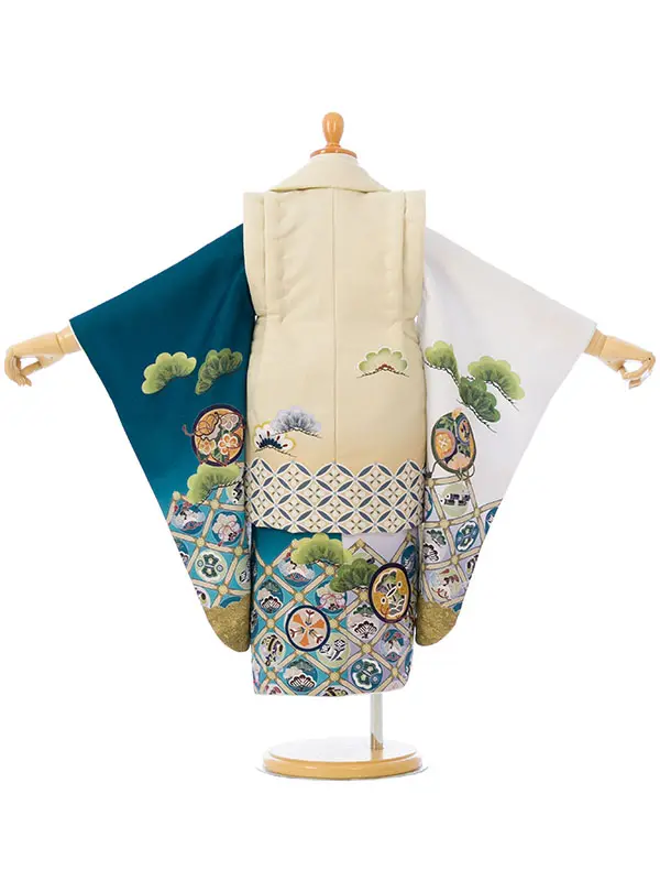 七五三(3歳男被布)HAOH126 薄黄|白×青緑