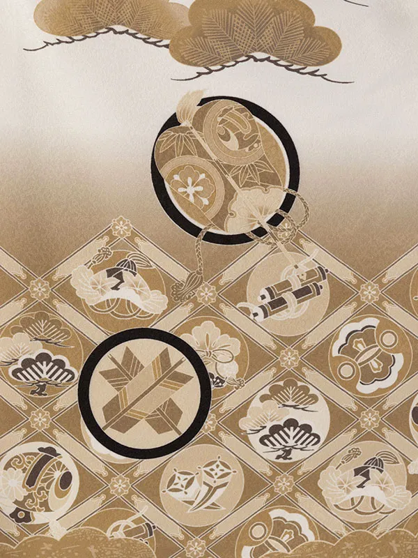 七五三(3歳男被布)HAOH127 水色 七宝に鷹 松|白 ﾍﾞｰｼﾞｭ