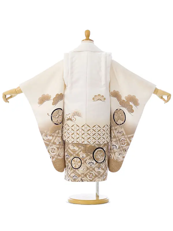 七五三(3歳男被布)HAOH130 白 七宝に鷹 松|白 ﾍﾞｰｼﾞｭ