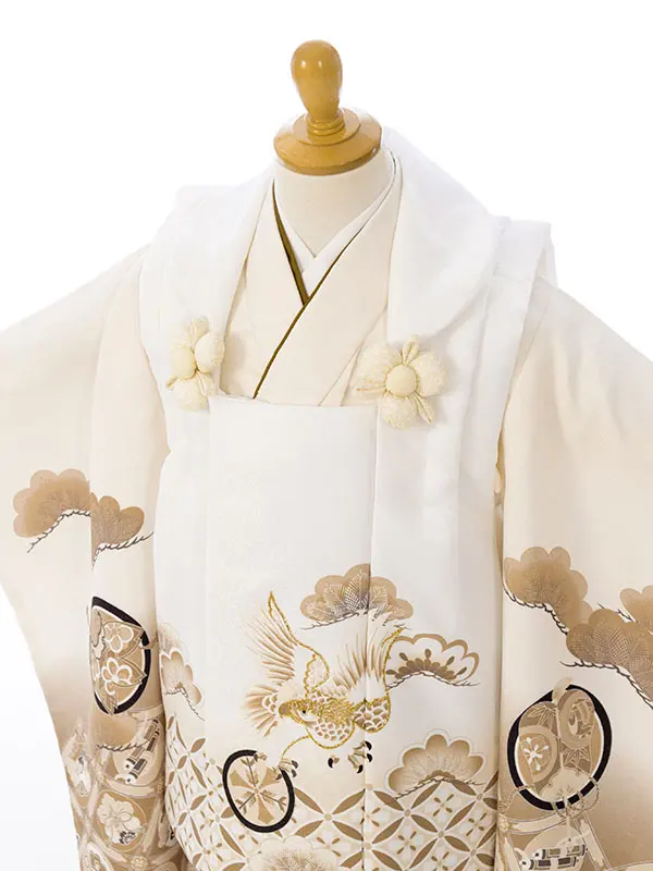 七五三(3歳男被布)HAOH130 白 七宝に鷹 松|白 ﾍﾞｰｼﾞｭ