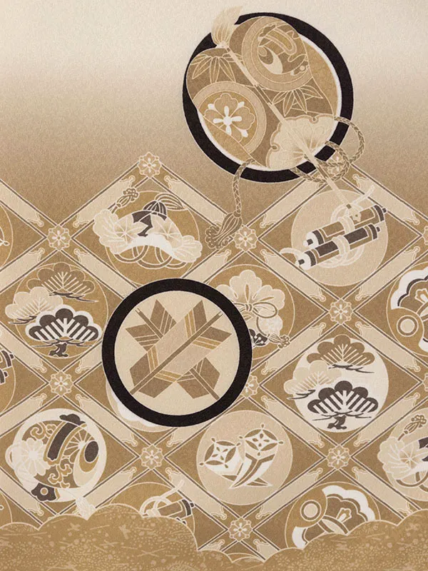 七五三(3歳男被布)HAOH130 白 七宝に鷹 松|白 ﾍﾞｰｼﾞｭ