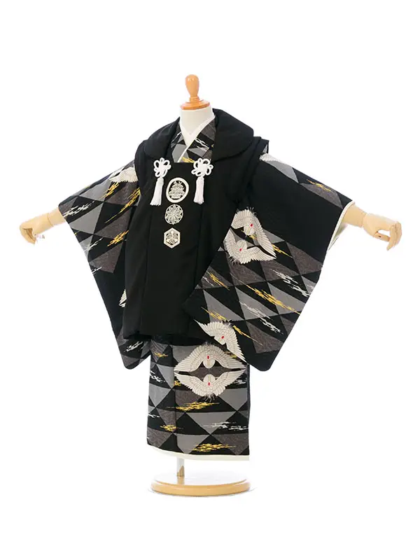 七五三(3歳男被布)HAOH136 LF黒刺繍紋|黒/ｸﾞﾚｰ