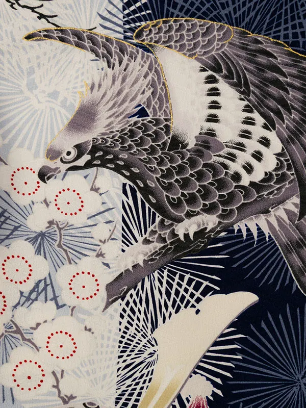 七五三(3歳男被布)HAOH138 華徒然 紺 ﾍﾞﾛｱ|紺松に鷹