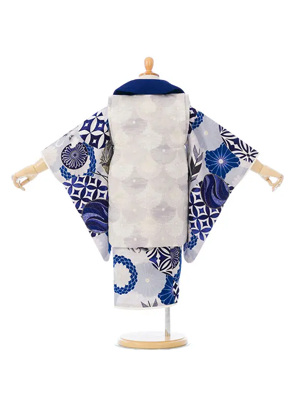 七五三(3歳男被布)HAOH145 ｵﾌ白 青海菊|青 兜 矢羽根