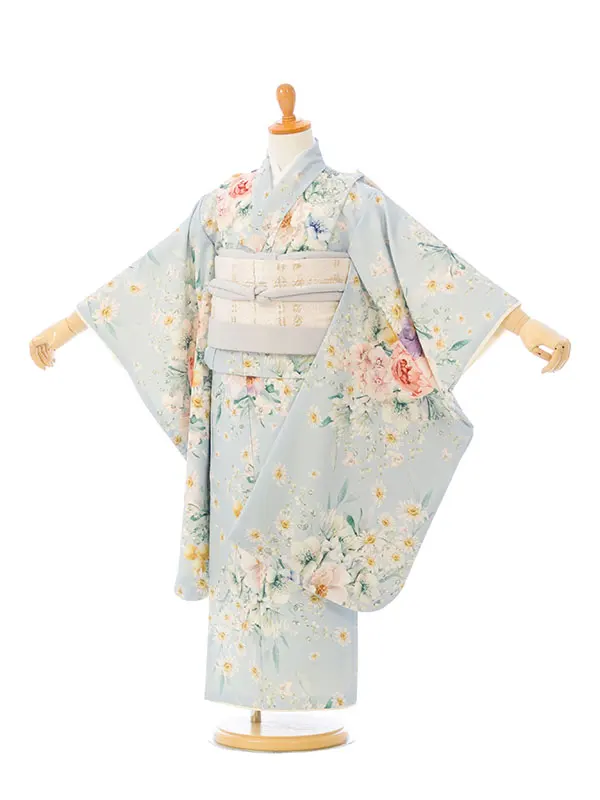 七五三(5歳女)HAP5010 水色 ｶﾞｰﾃﾞﾝ 総柄