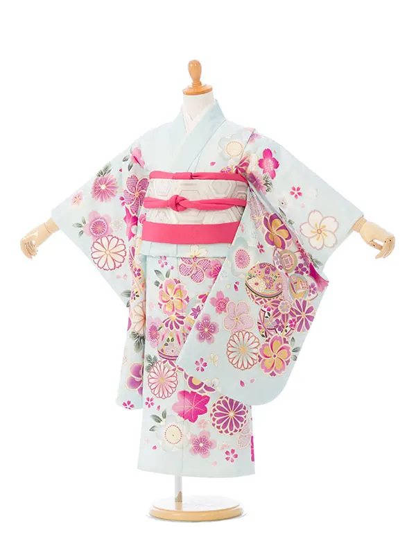 七五三(5歳女)HAP5012 水色 鞠に四季花 金彩