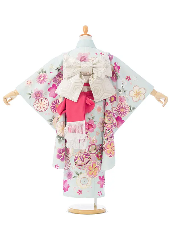 七五三(5歳女)HAP5012 水色 鞠に四季花 金彩