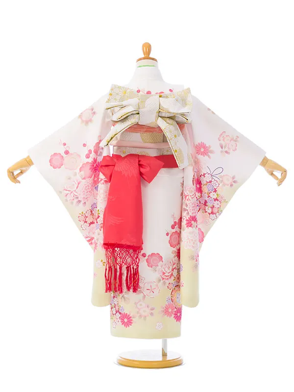 七五三(5歳女)HAP5013 白/鶸ぼかし 百花に鼓