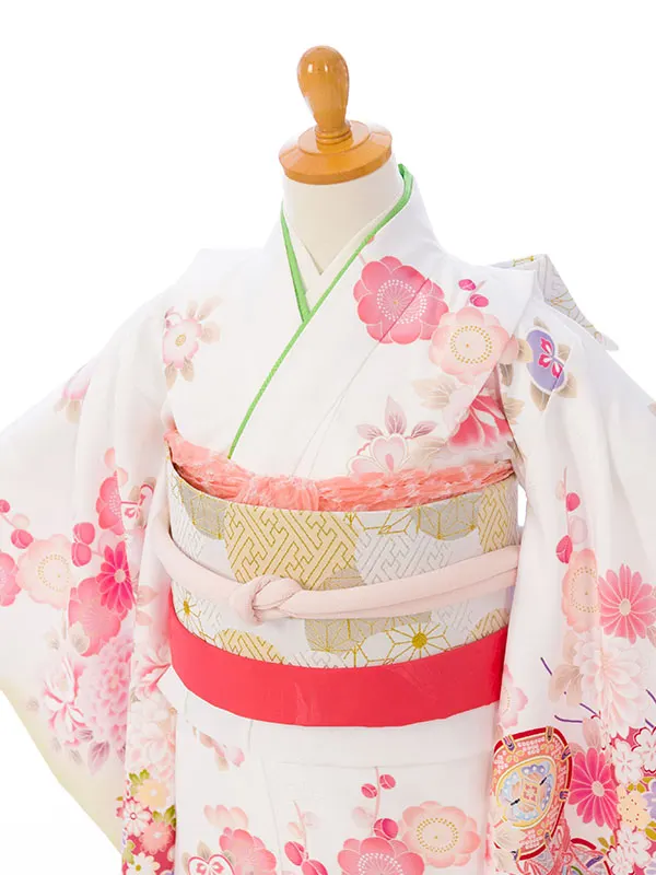 七五三(5歳女)HAP5013 白/鶸ぼかし 百花に鼓