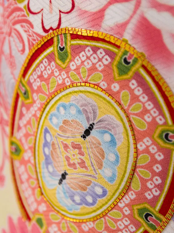七五三(5歳女)HAP5013 白/鶸ぼかし 百花に鼓