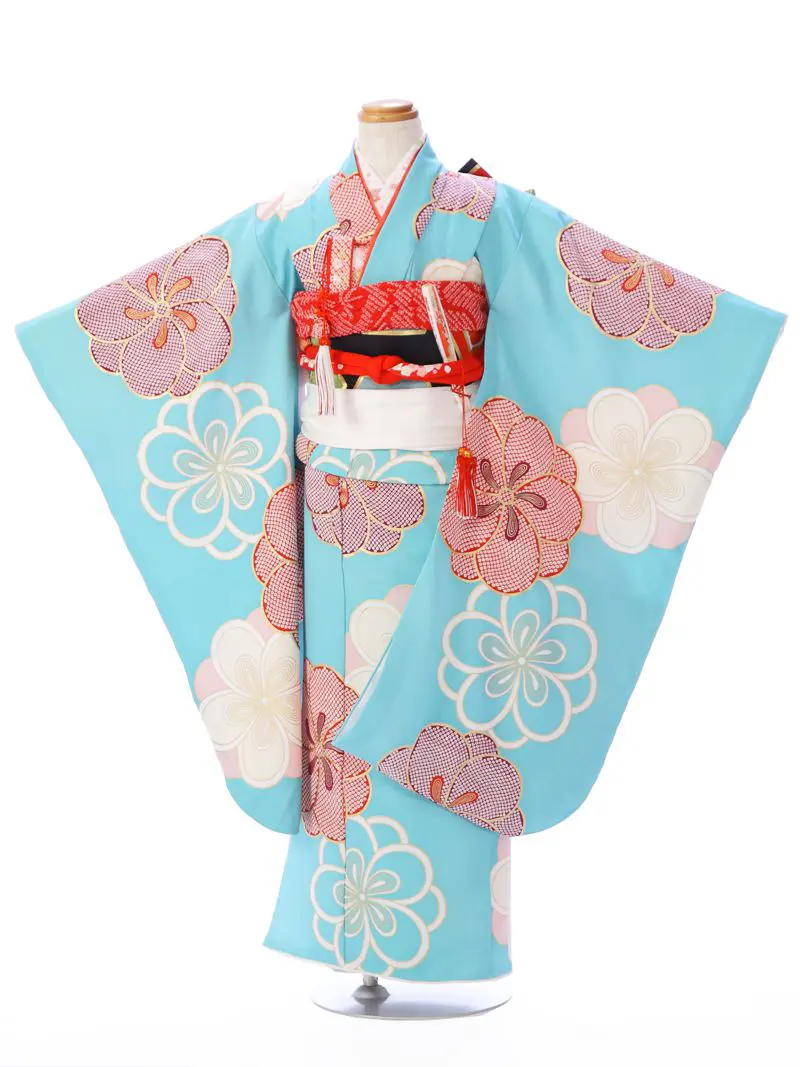 505ag61□七五三 七歳 女児 着物&袋帯 部分絞り ねじり梅□美品