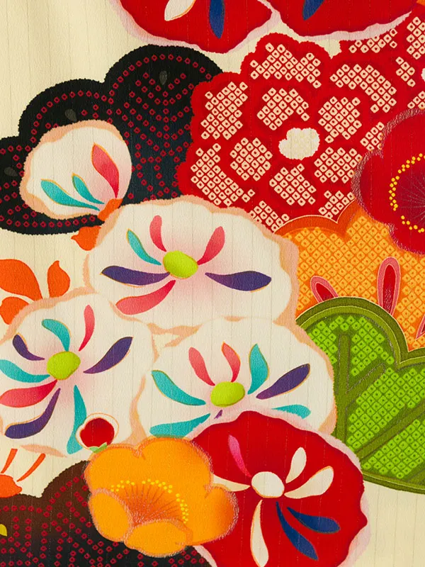 七五三(7歳女)E-7-039 ｸﾘｰﾑ 絵羽 万寿菊に松