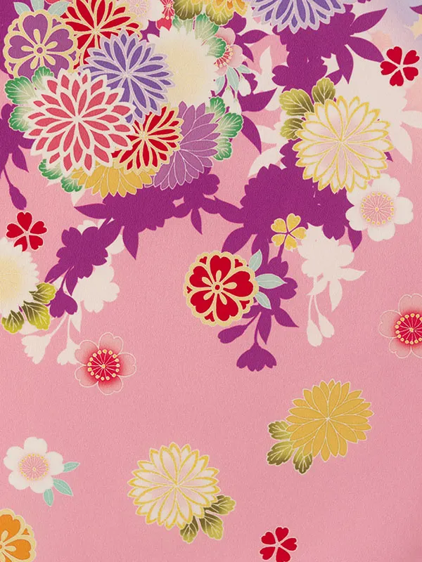 七五三(7歳女)E-7-058 花わらべ ﾋﾟﾝｸ/紫 花の丸 絵羽