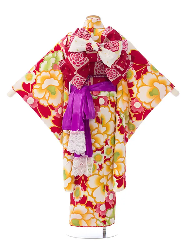 七五三(7歳女)HAP7072 白地 赤桜に椿