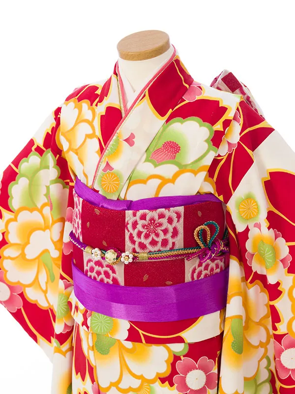 七五三(7歳女)HAP7072 白地 赤桜に椿