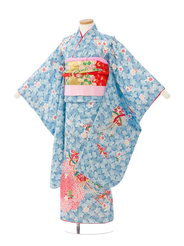 七五三(7歳女)HAP7339 水色 桜に手毬