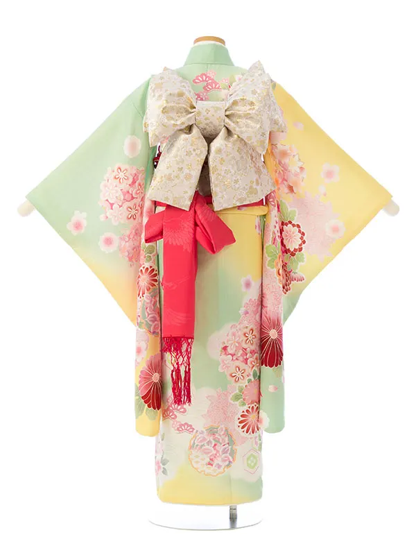 七五三(7歳女)HAP7343 鶸色/黄色地 花輪 絵羽