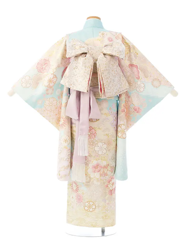 七五三(7歳女)HAP7350 薄水色 四季花 古典柄 金彩