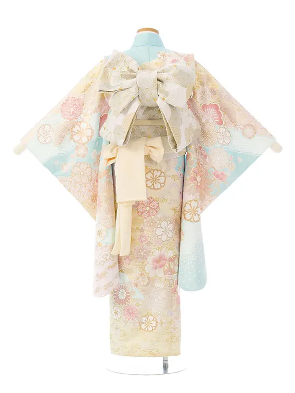 七五三(7歳女)HAP7351 薄水色 四季花 古典柄 金彩